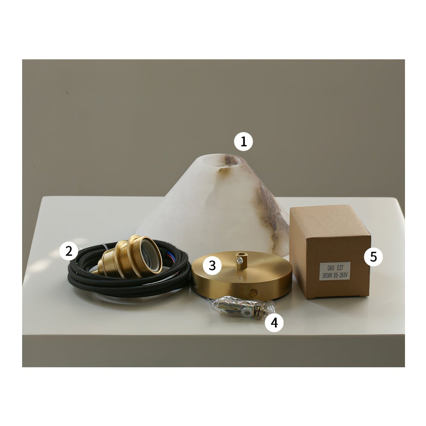 Conical Brass Alabaster Pendant Lamp