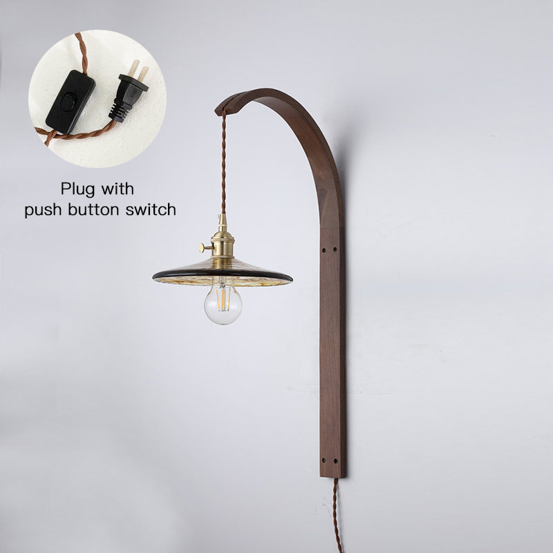 Curved Walnut Ceramic Plug-in Wall Light