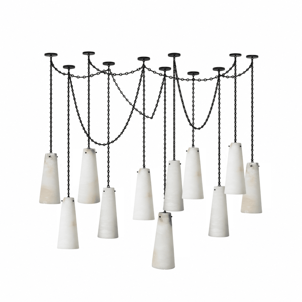Industrial Cascade Chain Alabaster Chandelier