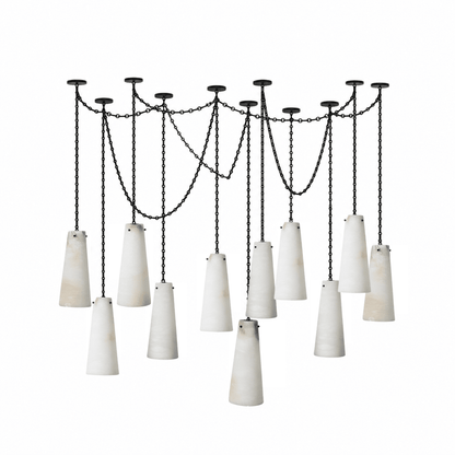 Industrial Cascade Chain Alabaster Chandelier