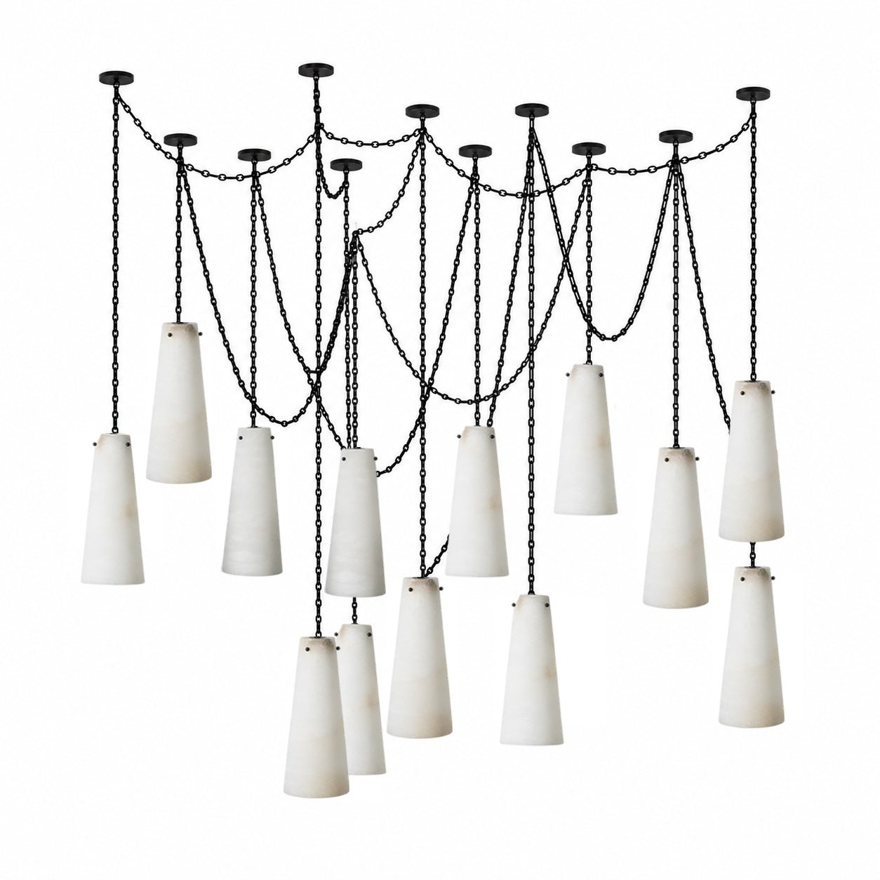 Industrial Cascade Chain Alabaster Chandelier