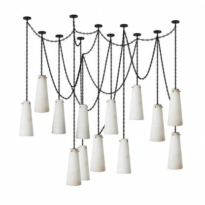 Industrial Cascade Chain Alabaster Chandelier