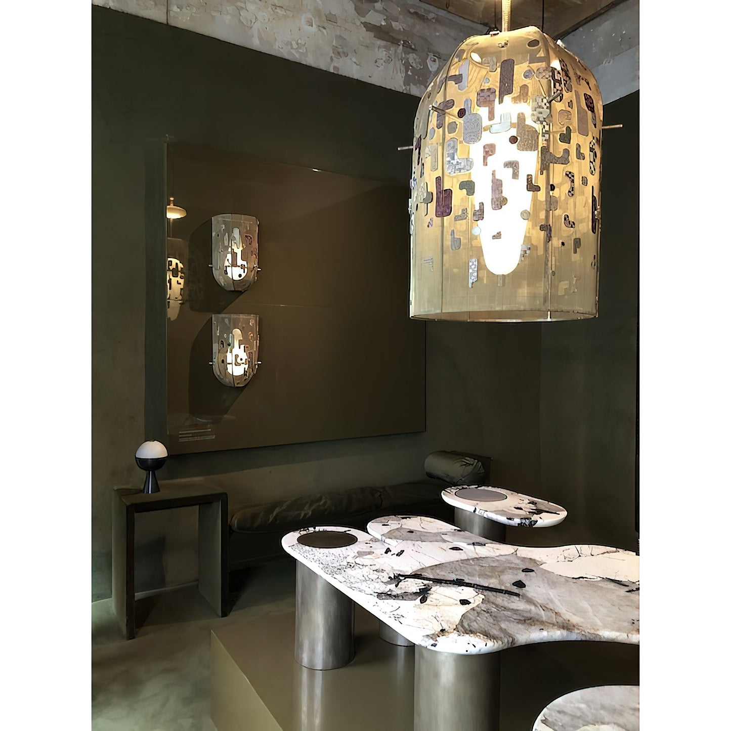 Alabaster Embroidered Pendant Lamp