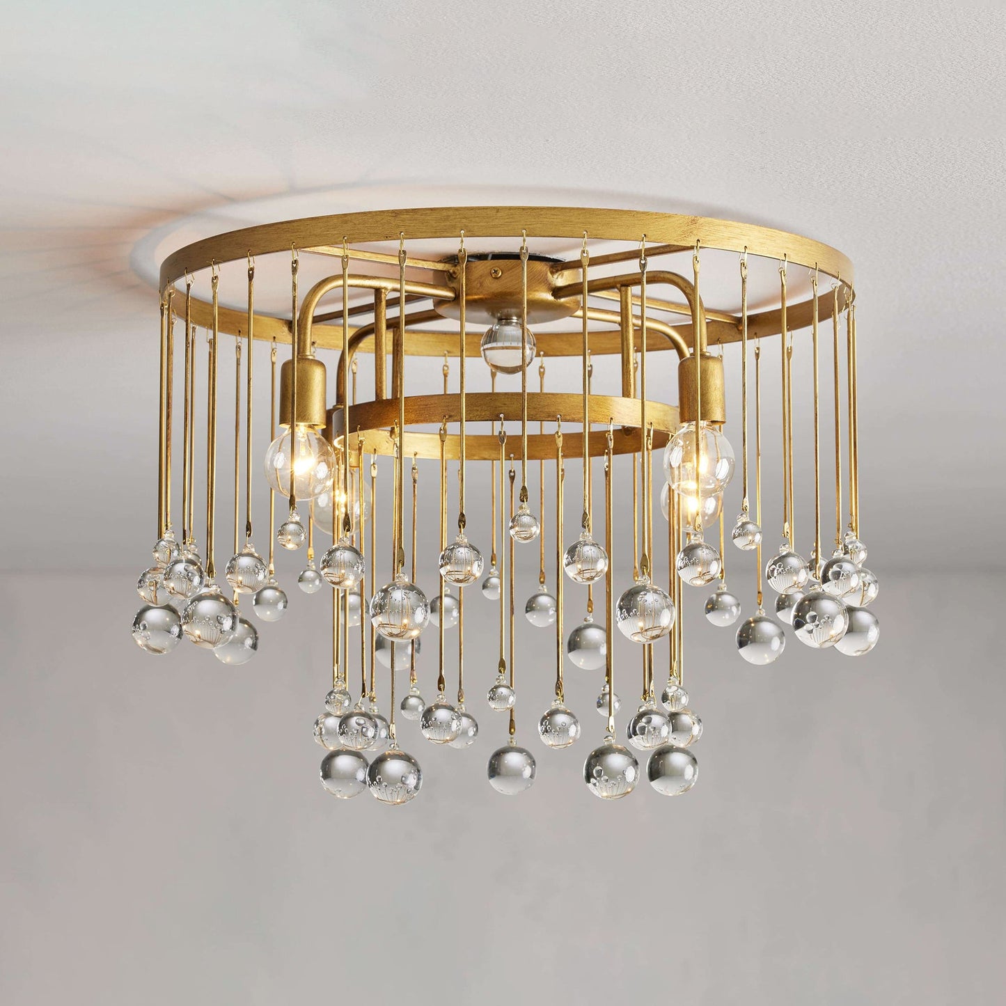 Cascade Halo Brass Droplet Flush Mount