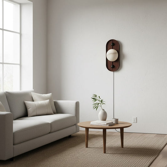 Bezel Alabaster Plug-in Wall Lamp