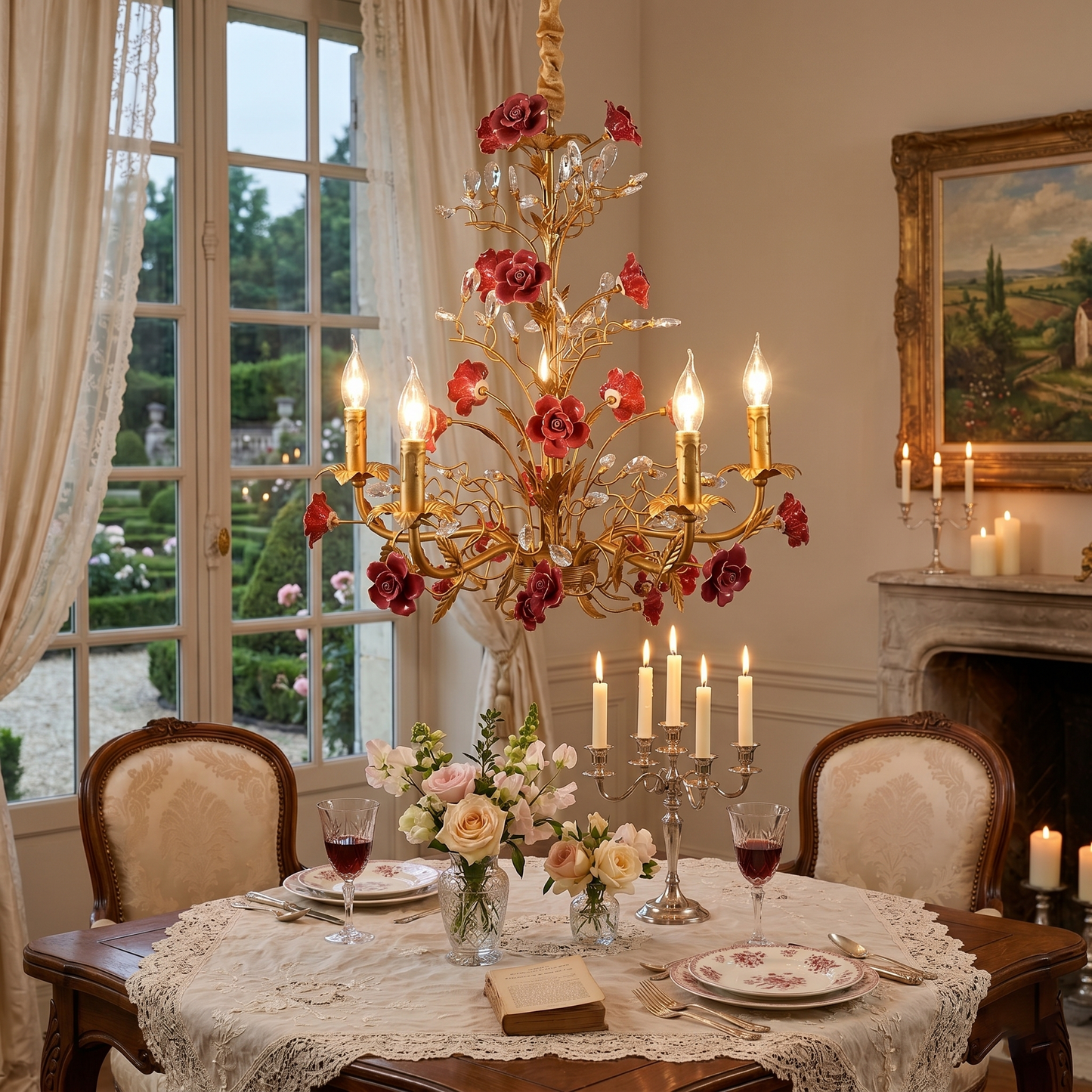 Ceramic Rose Vine Chandelier