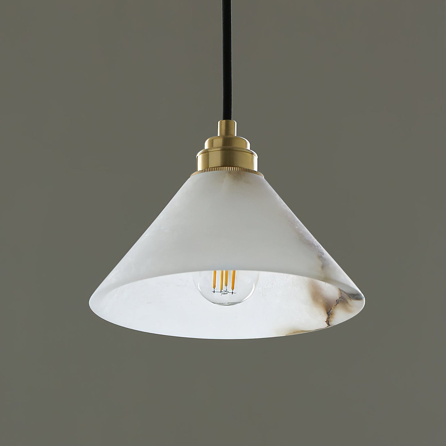 Conical Brass Alabaster Pendant Lamp