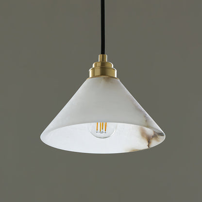 Conical Brass Alabaster Pendant Lamp