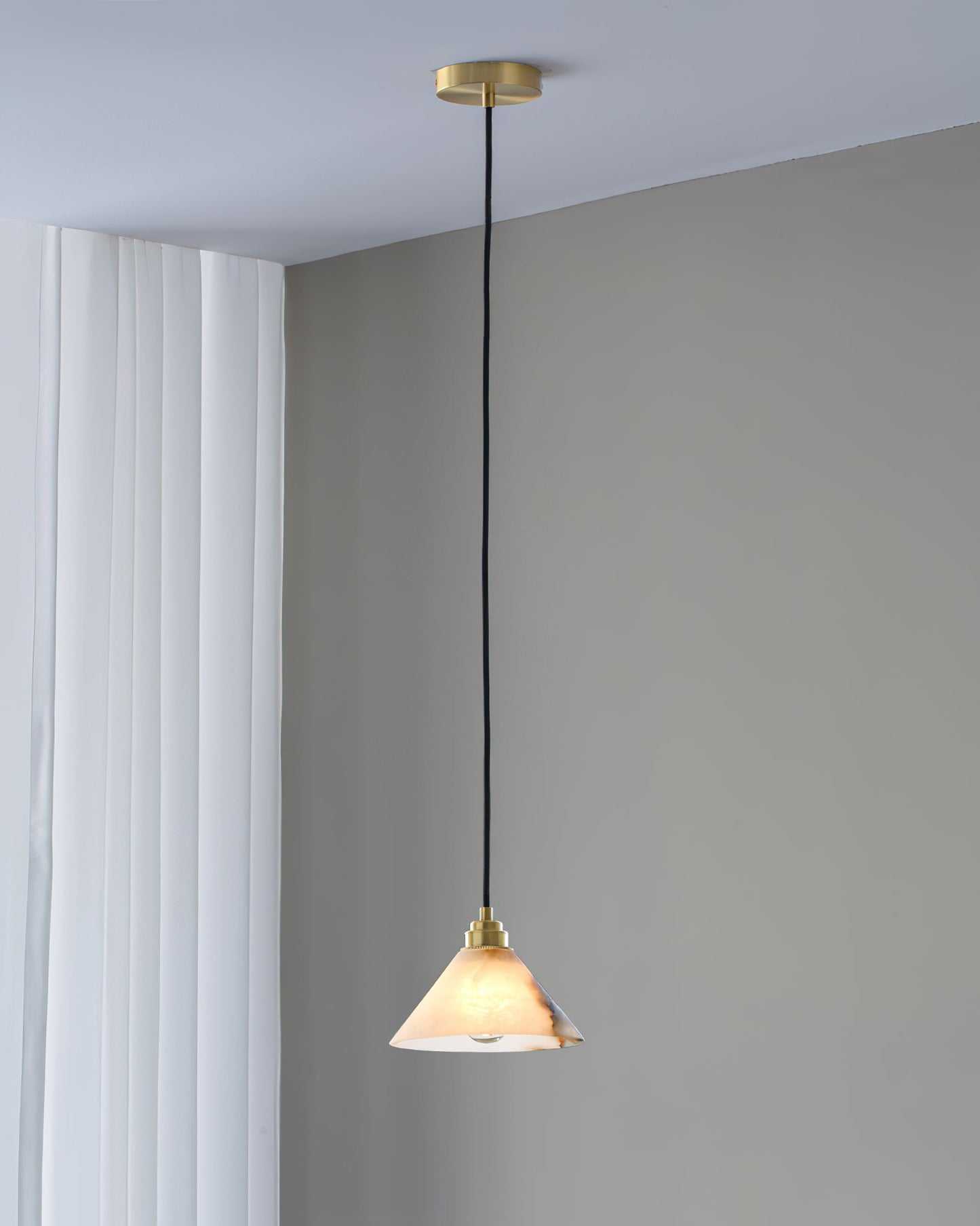 Conical Brass Alabaster Pendant Lamp