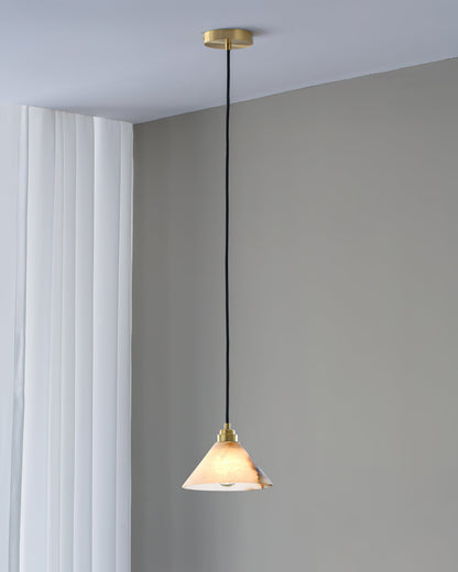 Conical Brass Alabaster Pendant Lamp