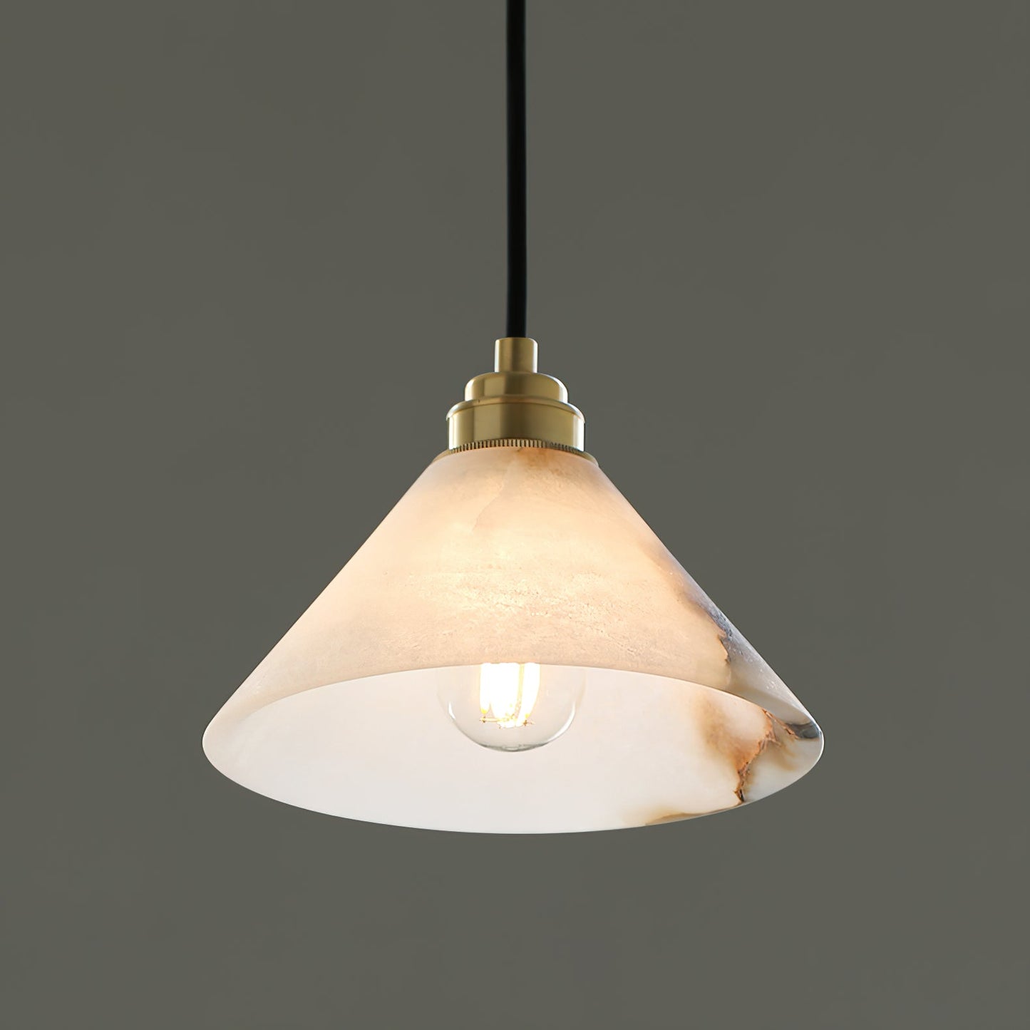 Conical Brass Alabaster Pendant Lamp