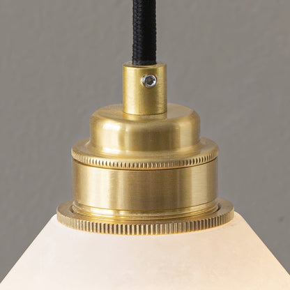 Conical Brass Alabaster Pendant Lamp