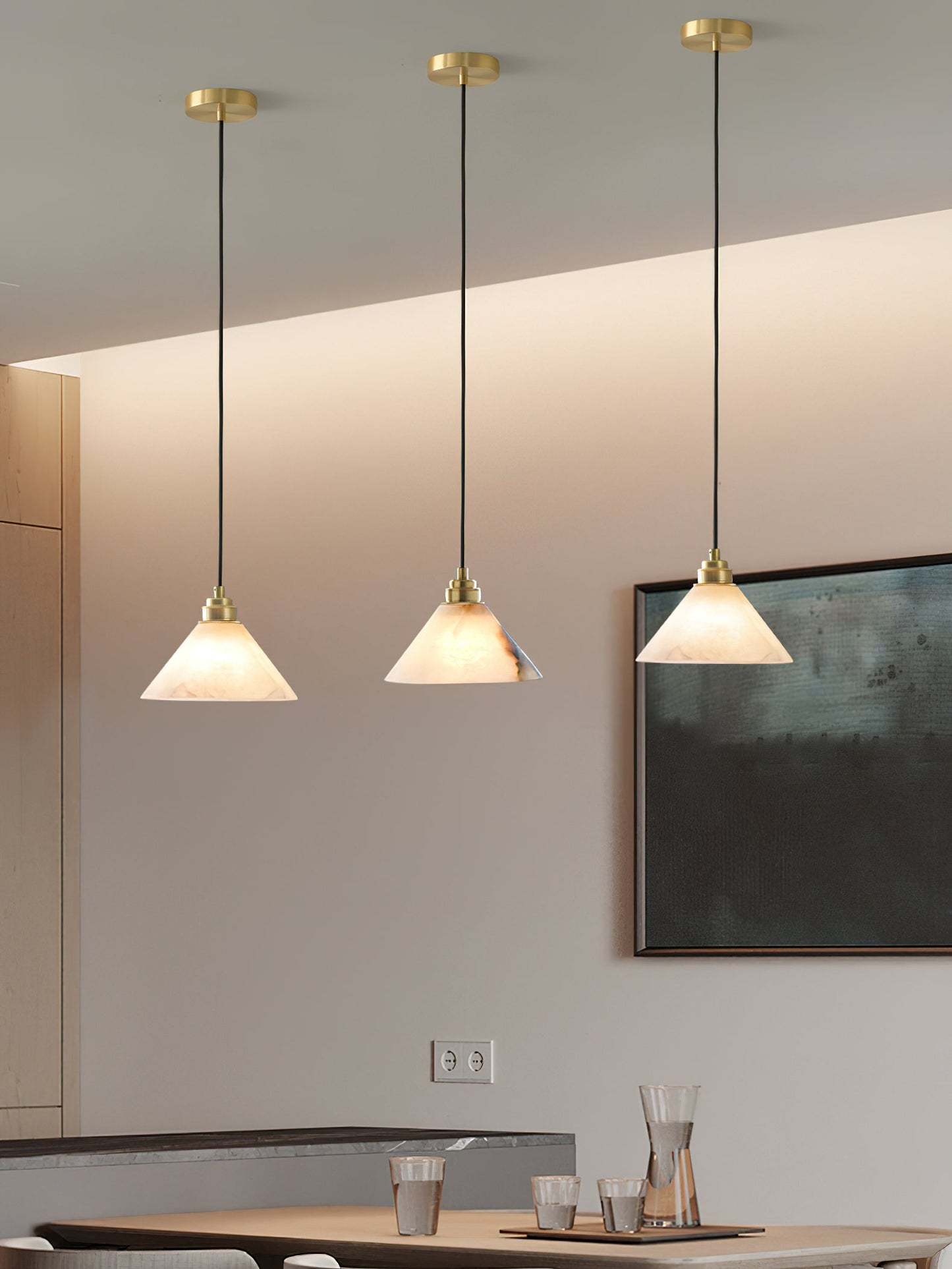 Conical Brass Alabaster Pendant Lamp