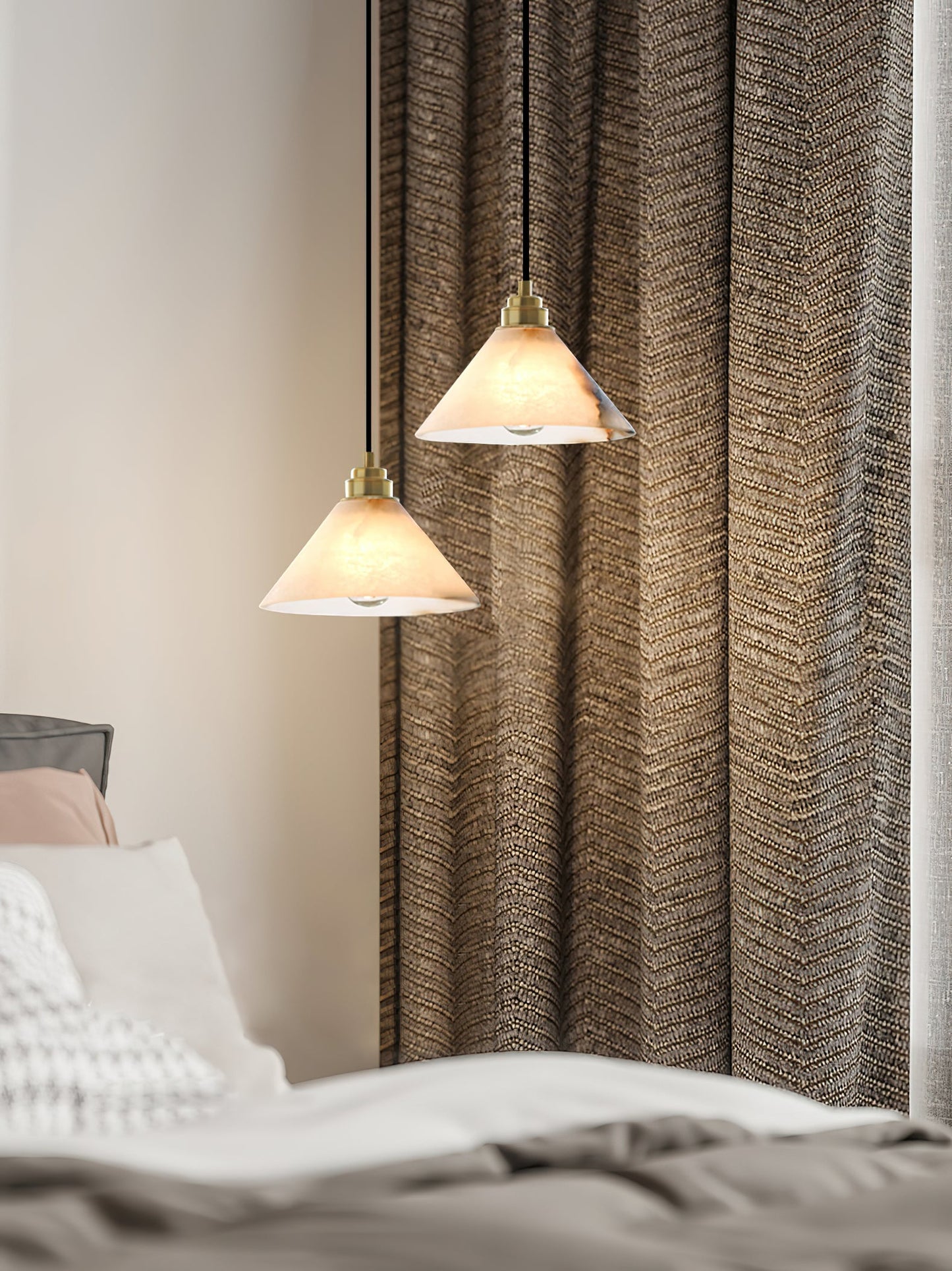 Conical Brass Alabaster Pendant Lamp