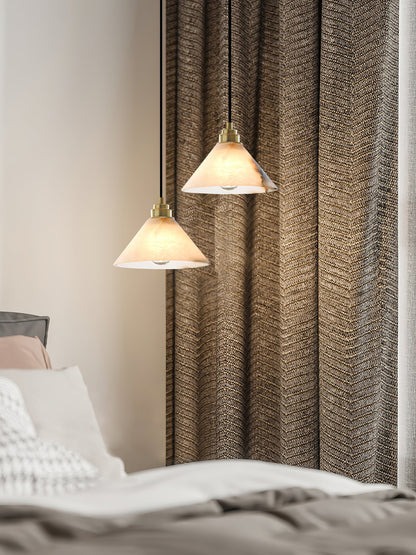 Conical Brass Alabaster Pendant Lamp