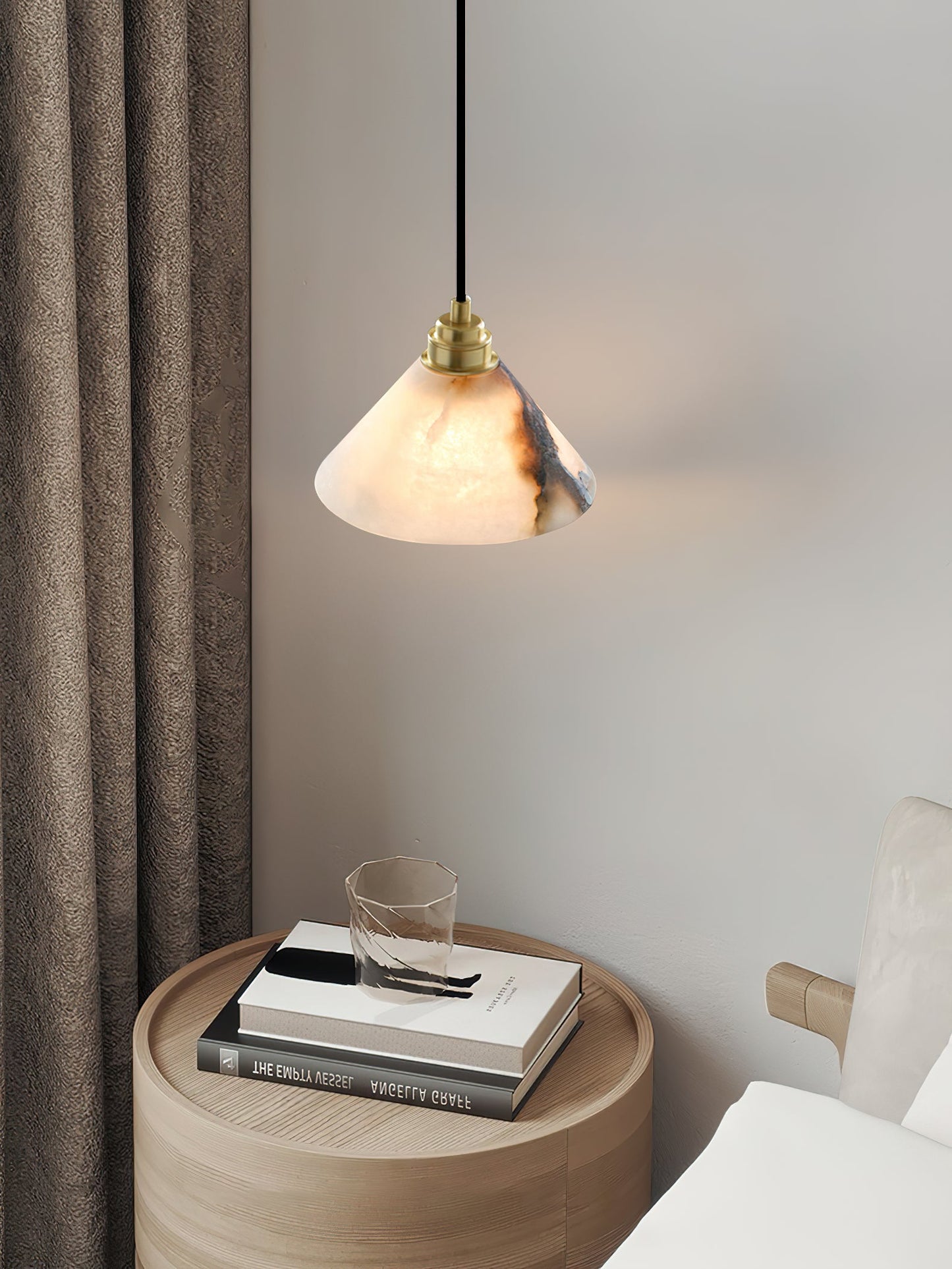 Conical Brass Alabaster Pendant Lamp