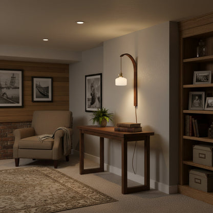 Curved Walnut Ceramic Plug-in Wall Light