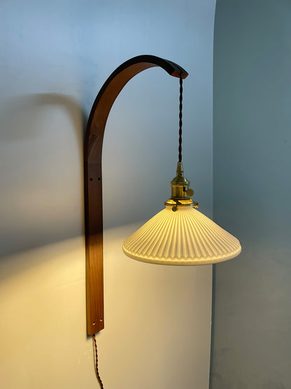 Curved Walnut Ceramic Plug-in Wall Light