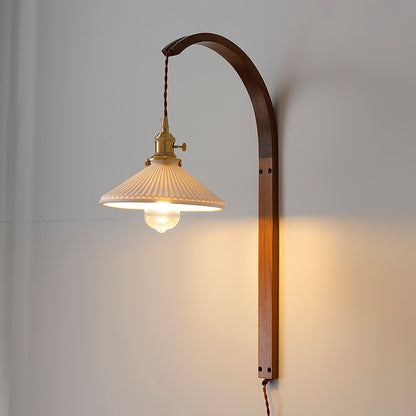Curved Walnut Ceramic Plug-in Wall Light