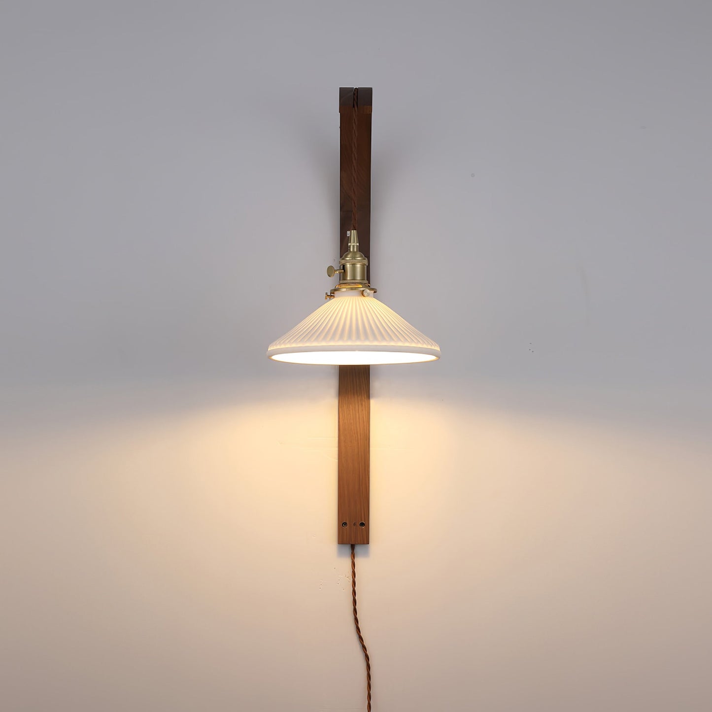 Curved Walnut Ceramic Plug-in Wall Light
