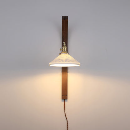 Curved Walnut Ceramic Plug-in Wall Light