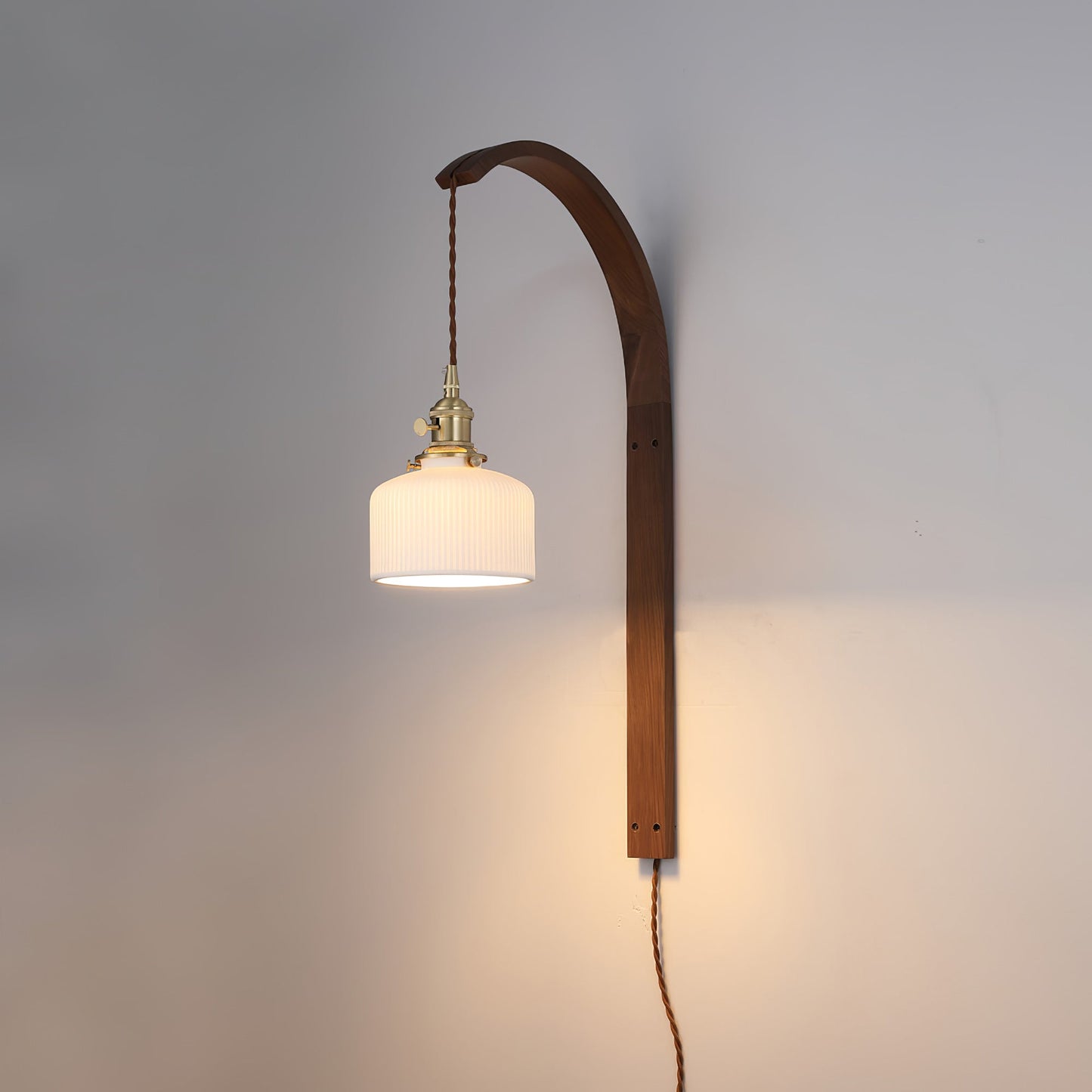 Curved Walnut Ceramic Plug-in Wall Light