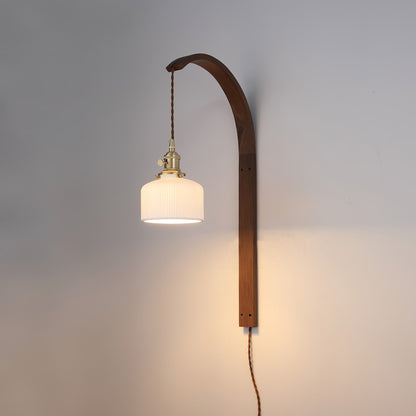Curved Walnut Ceramic Plug-in Wall Light