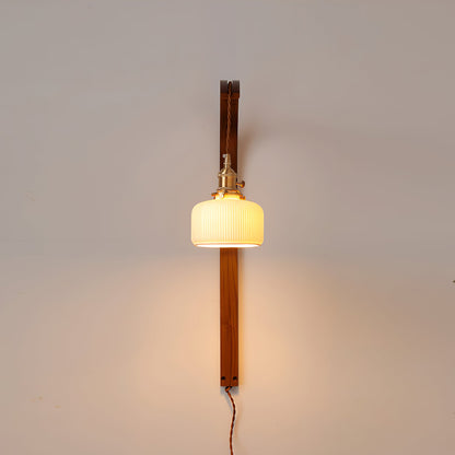 Curved Walnut Ceramic Plug-in Wall Light