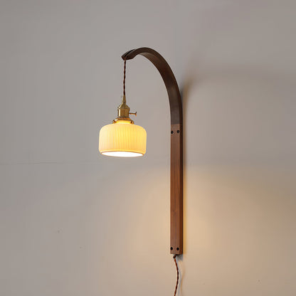 Curved Walnut Ceramic Plug-in Wall Light