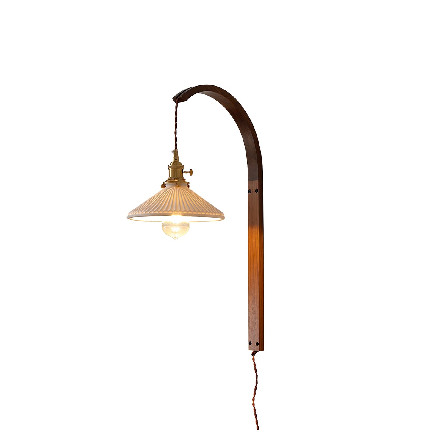 Curved Walnut Ceramic Plug-in Wall Light