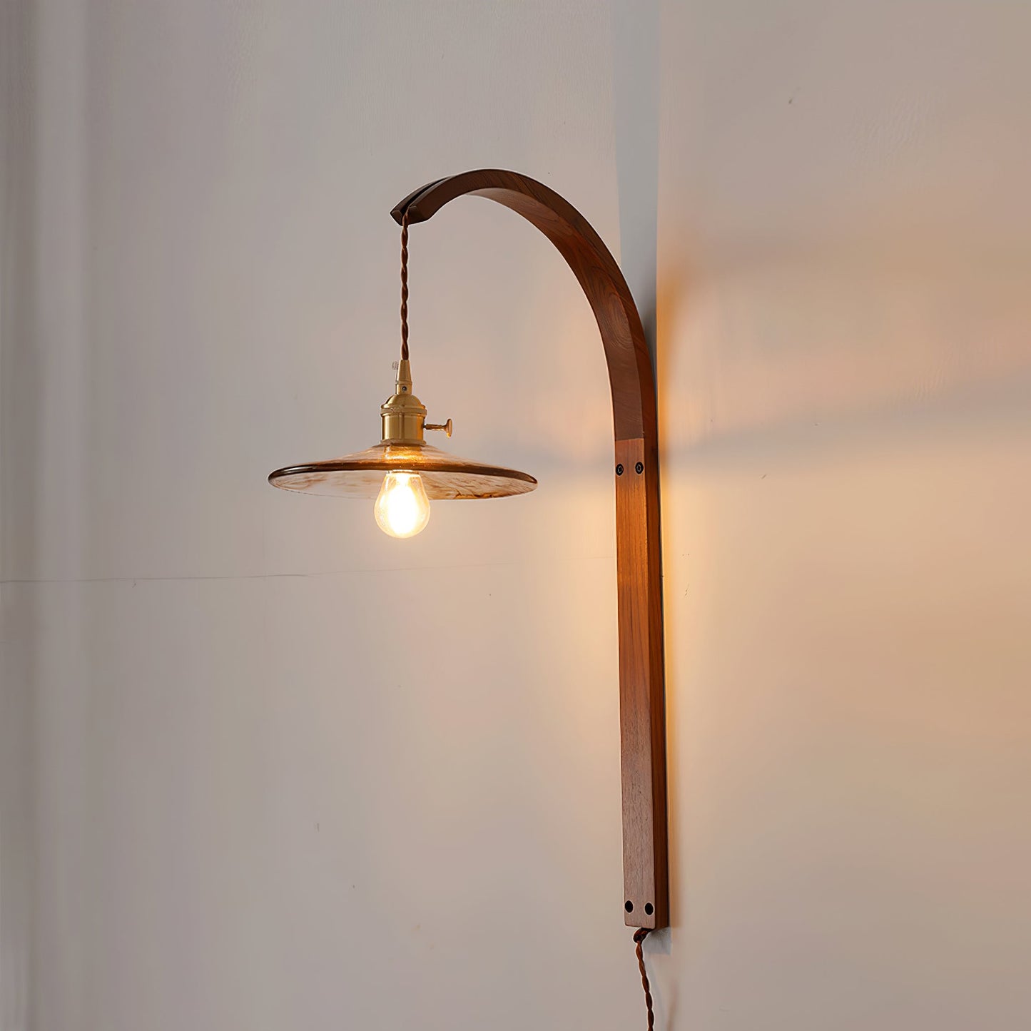 Curved Walnut Ceramic Plug-in Wall Light