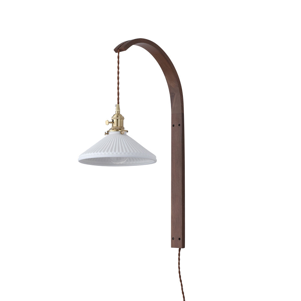 Curved Walnut Ceramic Plug-in Wall Light