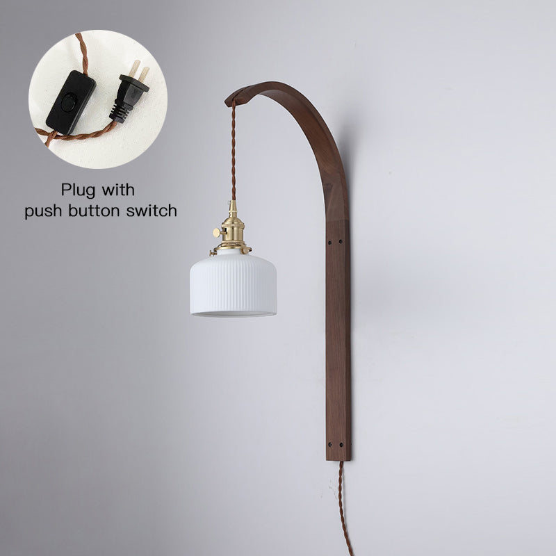 Curved Walnut Ceramic Plug-in Wall Light