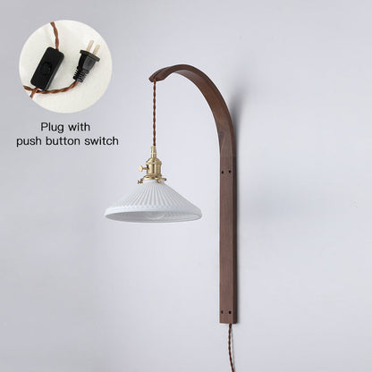 Curved Walnut Ceramic Plug-in Wall Light