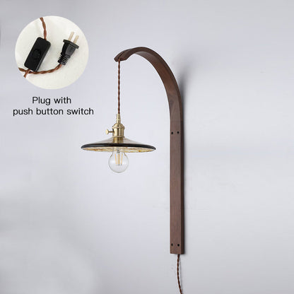 Curved Walnut Ceramic Plug-in Wall Light