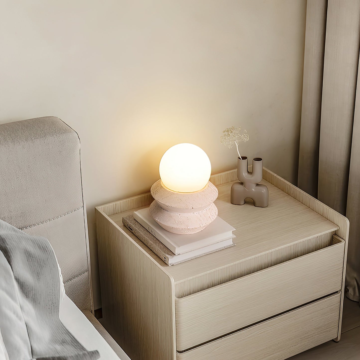 Fin Travertine Table Lamp (Built-in Battery)