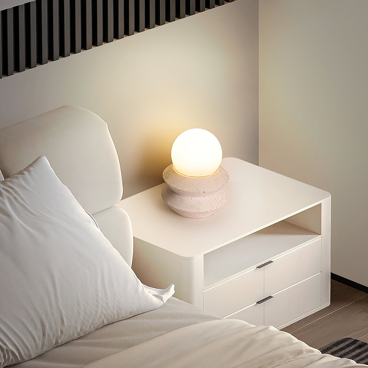 Fin Travertine Table Lamp (Built-in Battery)