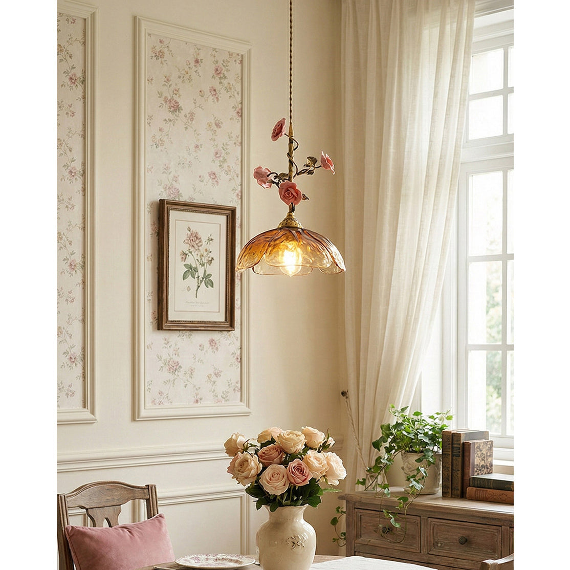 Heirloom Glass Rose Pendant Lamp