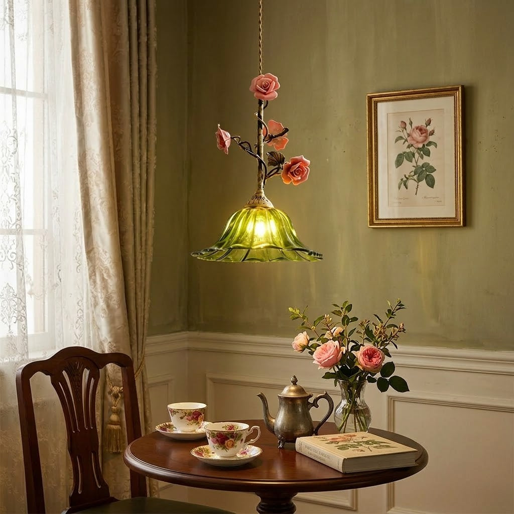 Heirloom Glass Rose Pendant Lamp