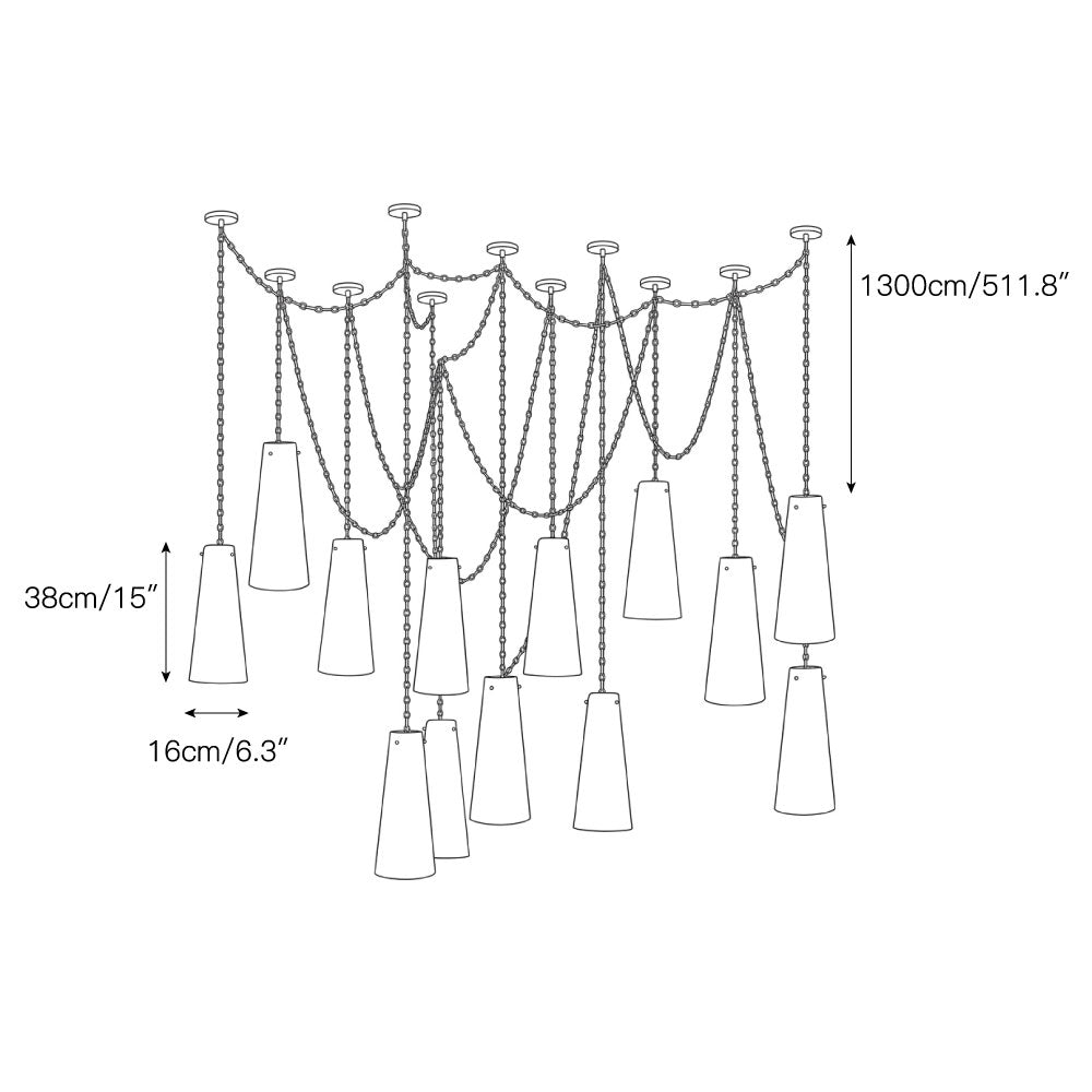 Industrial Cascade Chain Alabaster Chandelier
