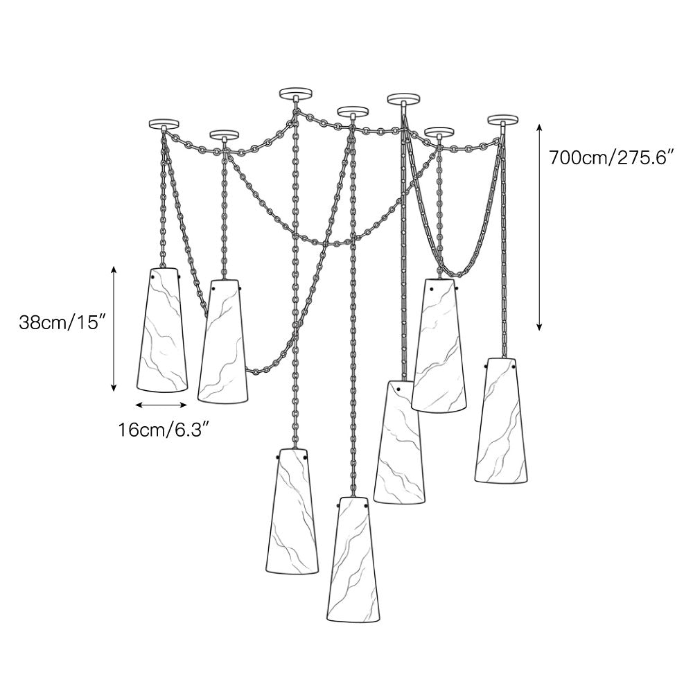 Industrial Cascade Chain Alabaster Chandelier
