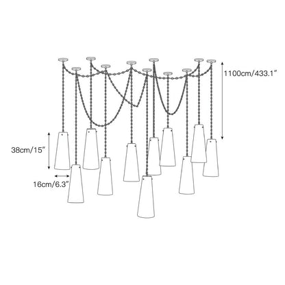 Industrial Cascade Chain Alabaster Chandelier