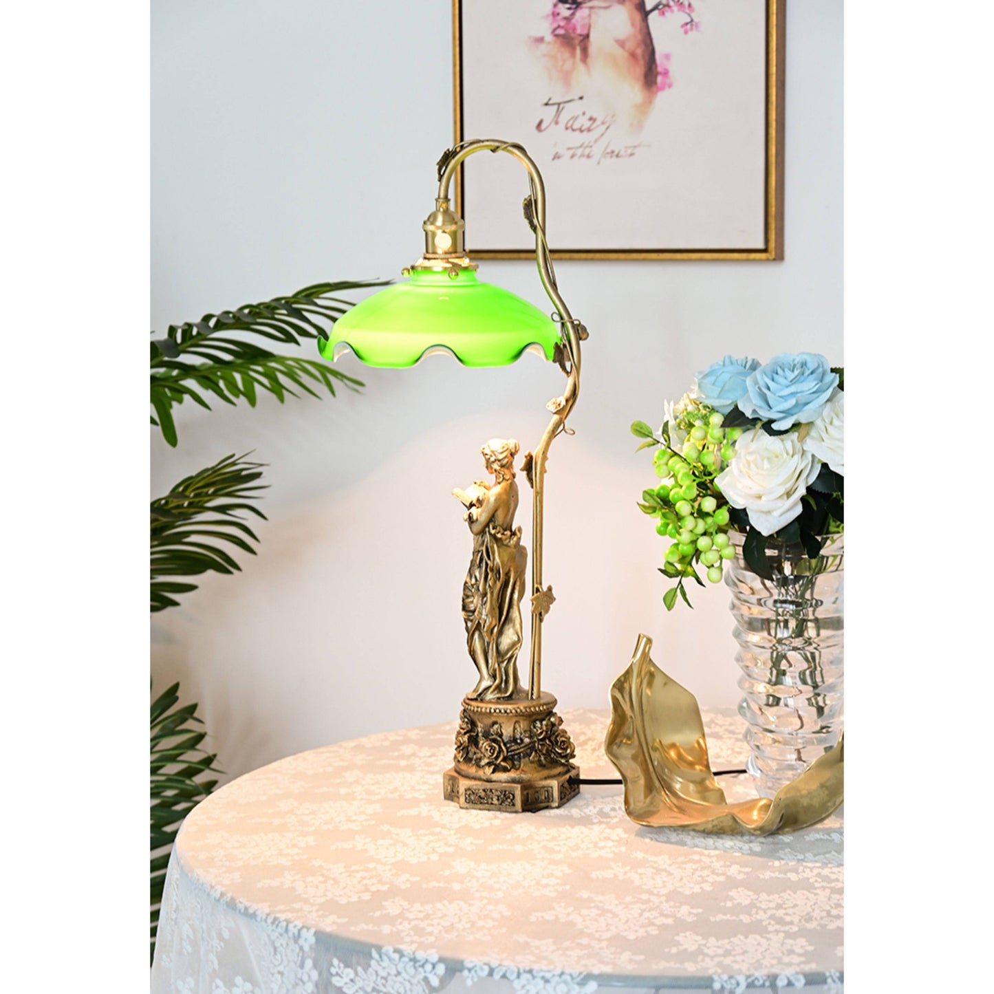 Lady Statue Glass Table Lamp