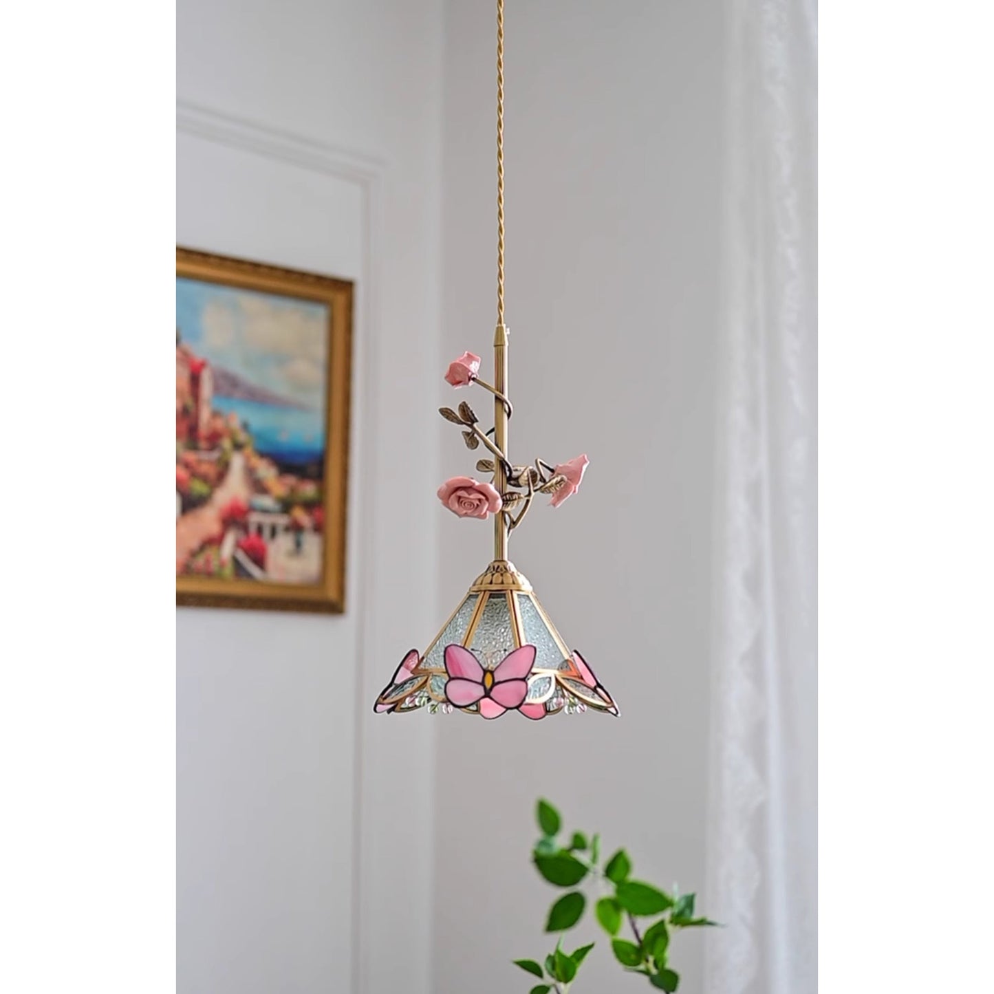 Lalique Rose Glass Pendant Lamp
