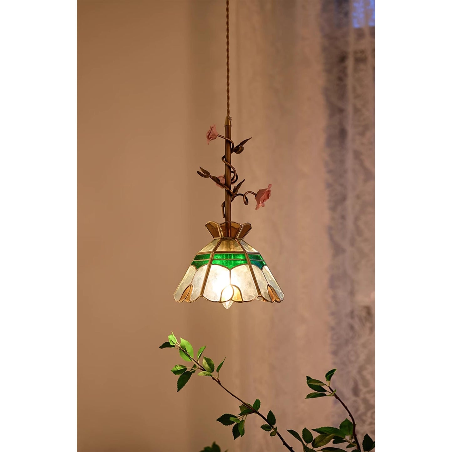 Lalique Rose Glass Pendant Lamp