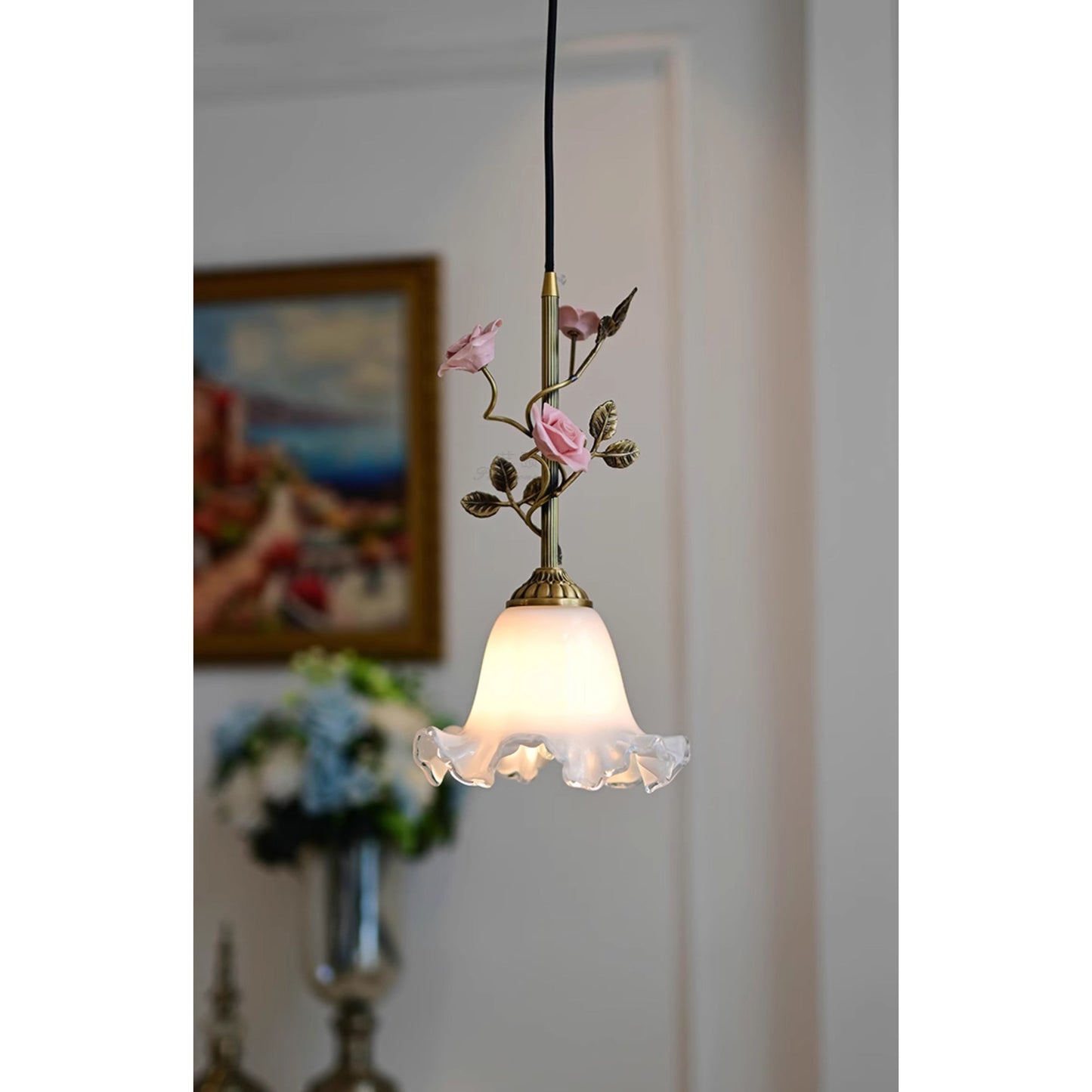 Lalique Rose Glass Pendant Lamp