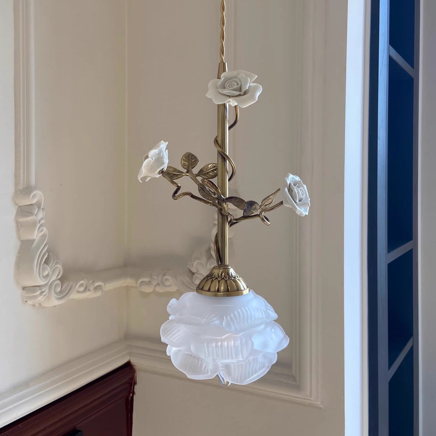 Lalique Rose Glass Pendant Lamp