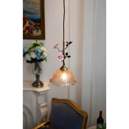 Lalique Rose Glass Pendant Lamp