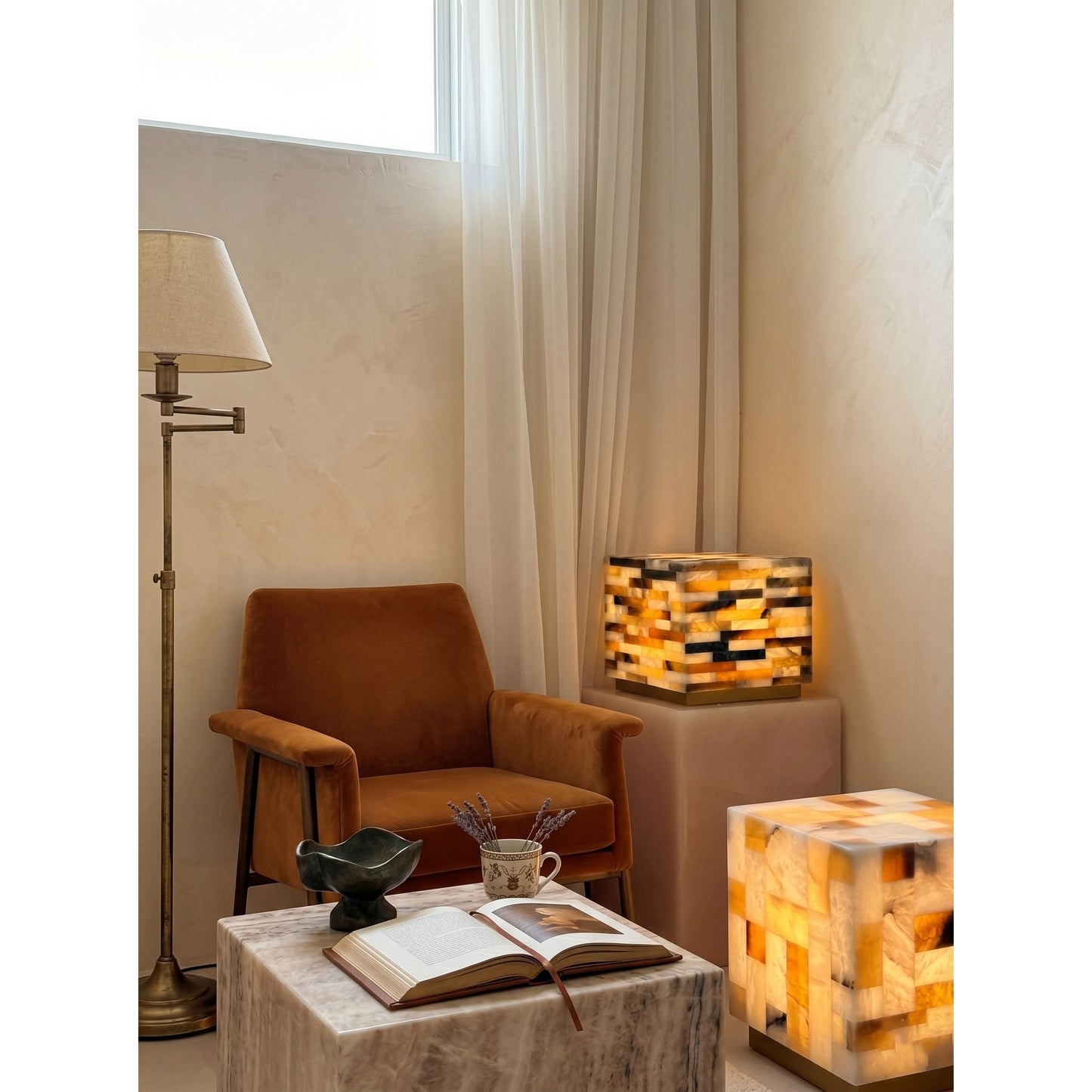 Checkerboard Alabaster Table Lamp