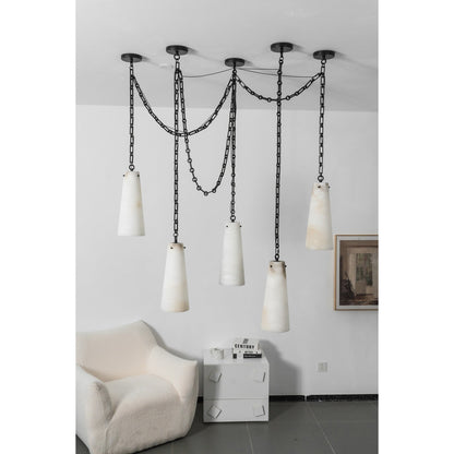 Industrial Cascade Chain Alabaster Chandelier